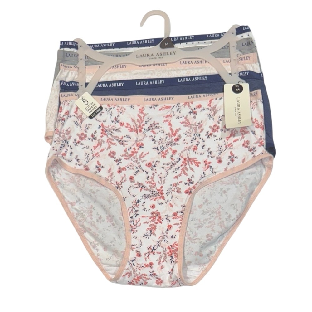 LAURA ASHLEY 5 Pack Panties Cotton Spandex Tag Free Floral Polka Dot NWT Medium